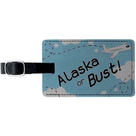 Alaska or Bust Flying Airplane Leather Luggage ID Tag Suitcase Carry-On