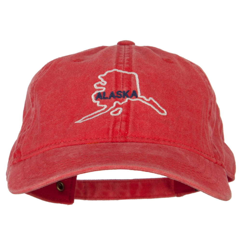 Alaska with Map Outline Embroidered Washed Cotton Cap - Red OSFM ...