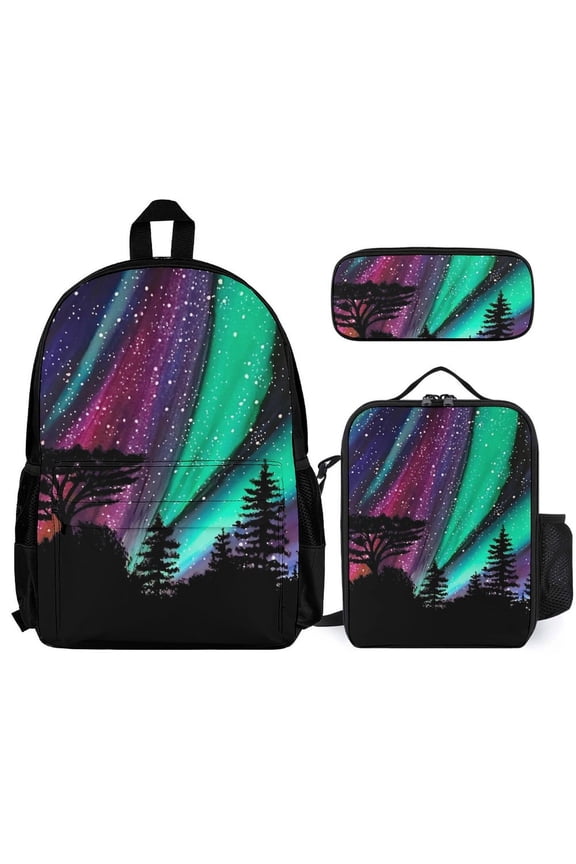 Alaskan Aurora Aurora Borealis Northern Lights Backpack 3pcs/set Backpack For Travel With Lunch Bags And Pencil Cases