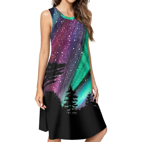 Alaskan Aurora Aurora Borealis Northern Lights Spring Summer Dresses for Women Fashion T-shirt Dress Casual Sleeveless Loose Sundress with Pockets