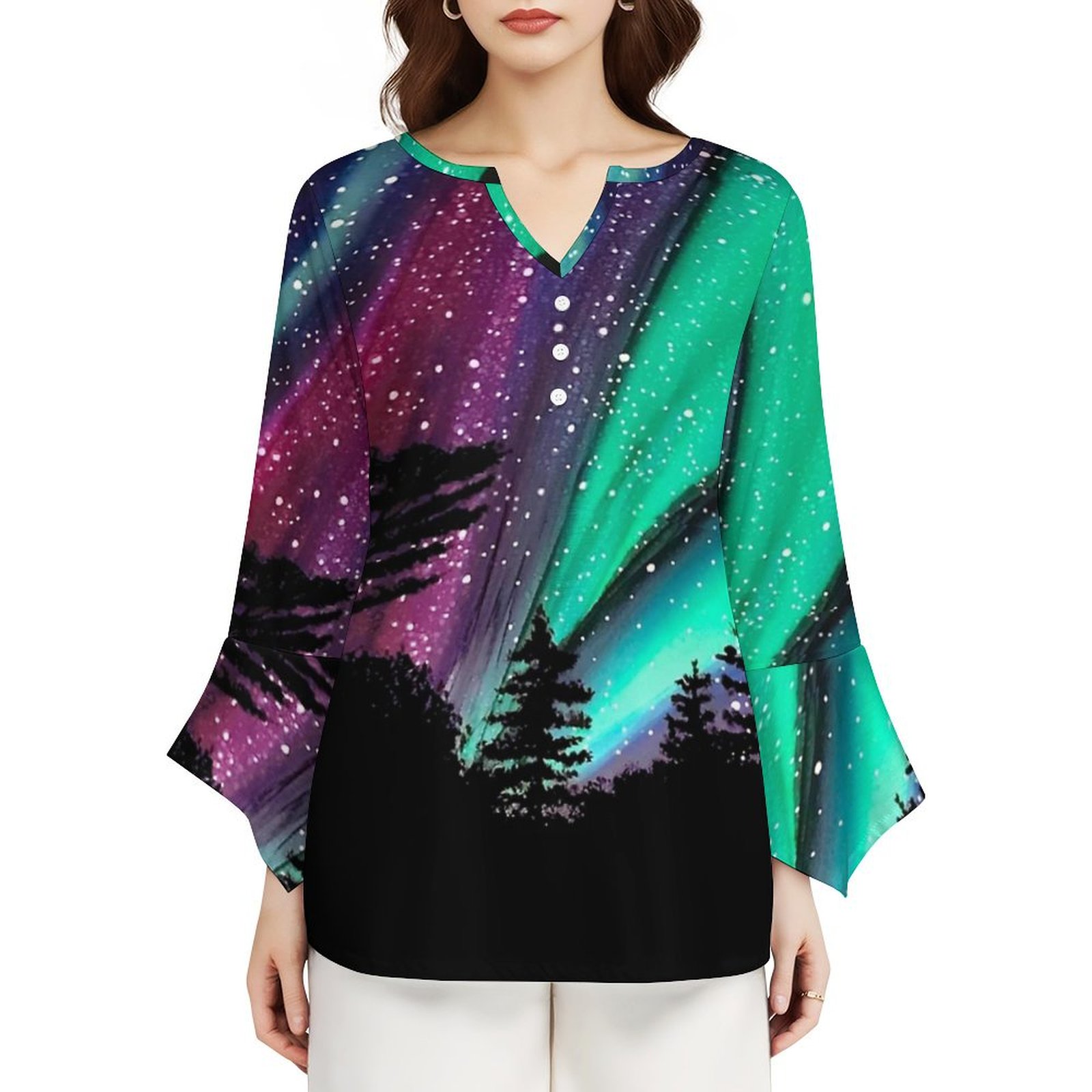 Alaskan Aurora Aurora Borealis Northern Lights Women's Long Sleeve ...