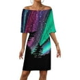 thumbnail image 1 of Alaskan Aurora Aurora Borealis Northern Lights Women's Off The Shoulder Ruffles Summer Wedding Guest Loose Casual Party Beach Dress, 1 of 9