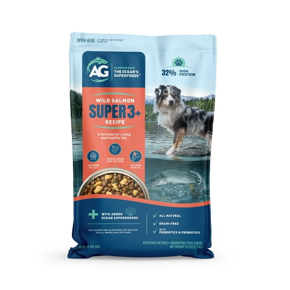 Alaskan Gold SUPER3+ (Salmon+Freeze Dried Raw Salmon+Salmon Fish Oil) Dry Dog Food | Puppy & Adult | Small & Large Breed | High-Protein | Grain-Free | All-Natural Nutrition | 20-lbs