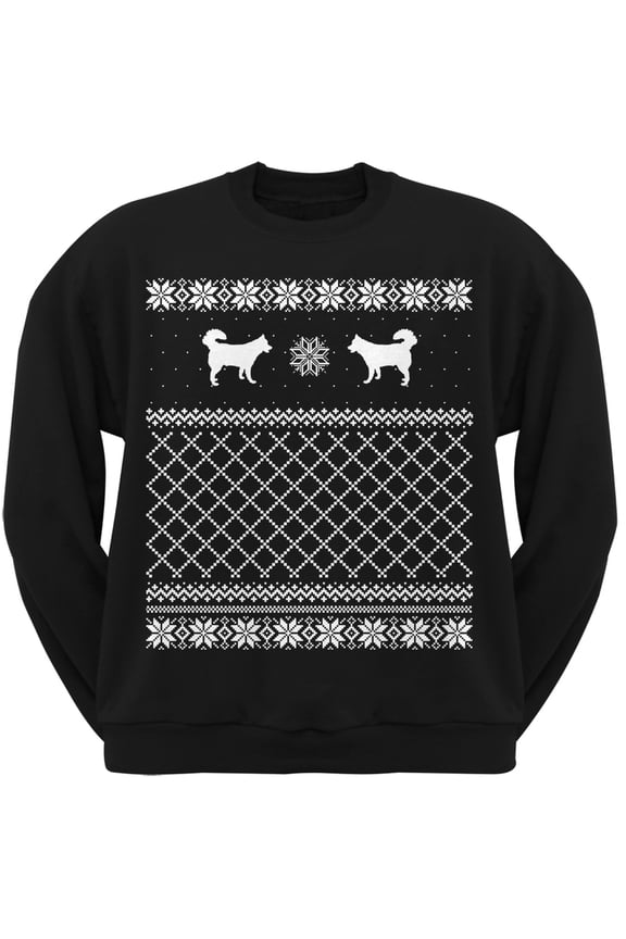 Alaskan Husky Black Adult Ugly Christmas Sweater Crew Neck Sweatshirt