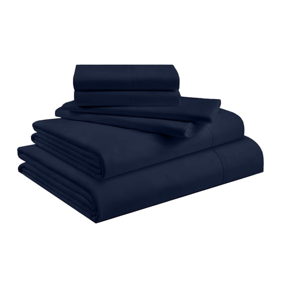 Alaskan King 6-Piece Sheet Set 800-Thread Count 100% Pure Organic Cotton, 21" Deep Pockets (1 Flat, 1 Fitted, 4 Pillowcases) - Navy Blue