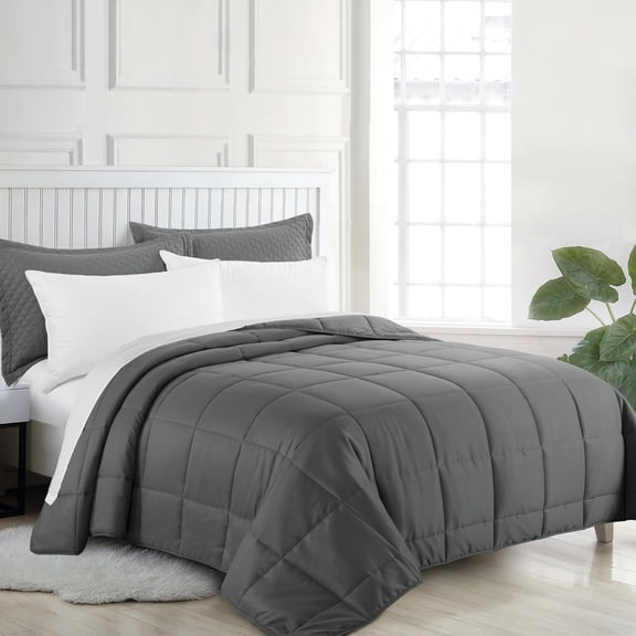 Alaskan King Comforter 132x120, Lightweight Quilted Down Alternative Duvet Insert for All Season,Grey,8 Corner Tabs