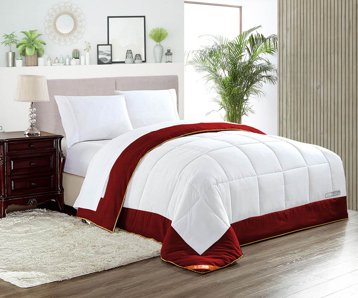 Alaskan King Comforter Dual Tone Burgundy 300 GSM Plush Siliconized ...