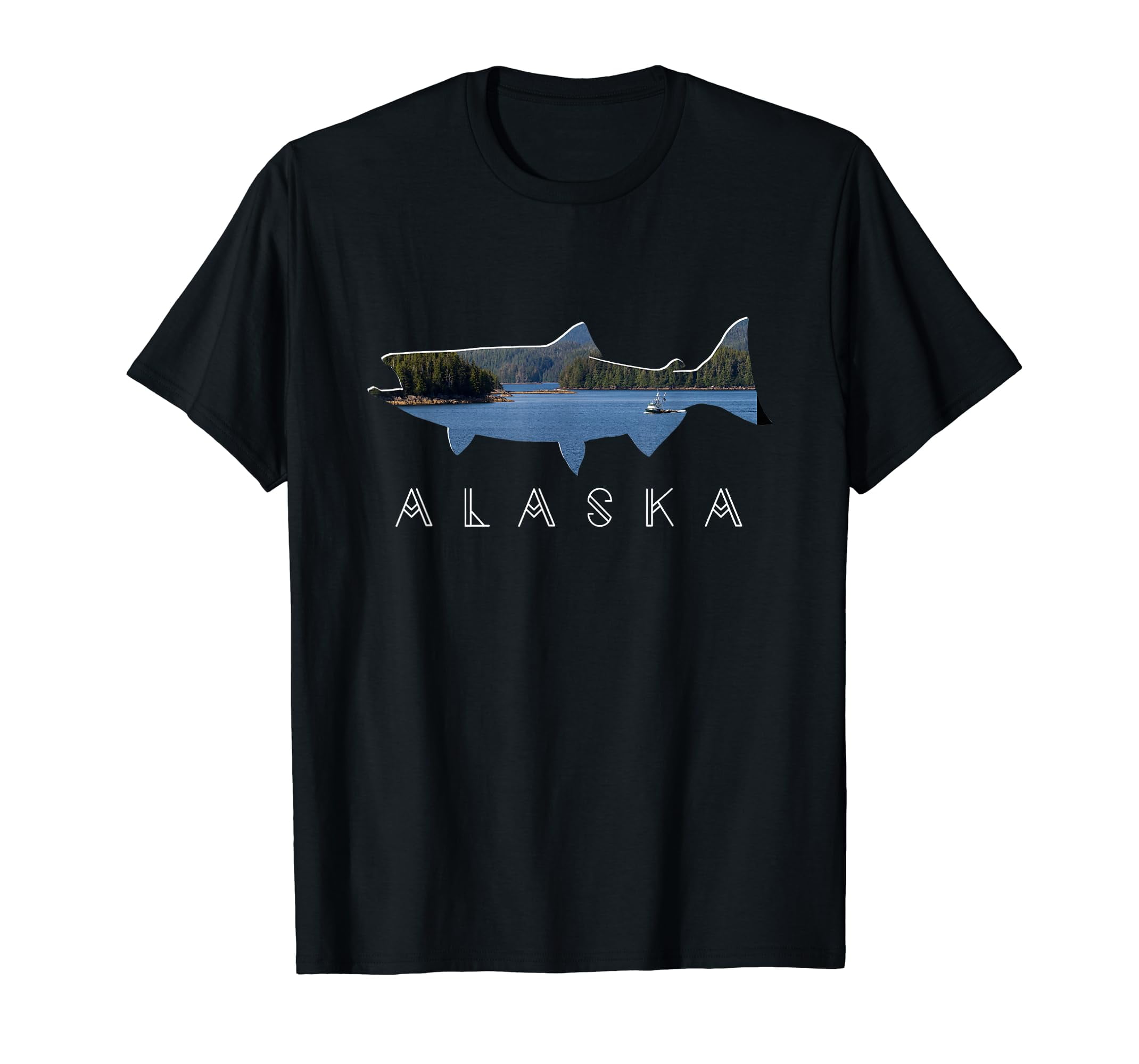 Alaskan King Salmon with Fishing Boat Saltwater Fishermen TShirt