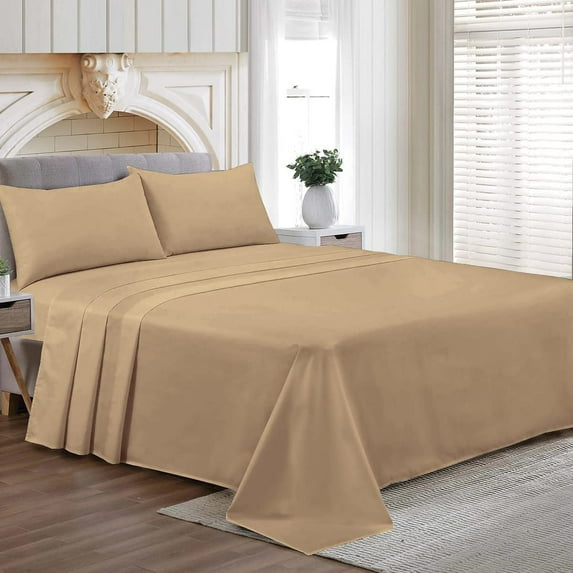 Alaskan King Size Egyptian Cotton Family King Sheet Set Premium 800 TC Softest Family King Bed Sheets Taupe Solid 21 Inch Deep Pocket 4PC- 1 Flat Sheet, 1 Fitted Sheet & 2 Pillowcase