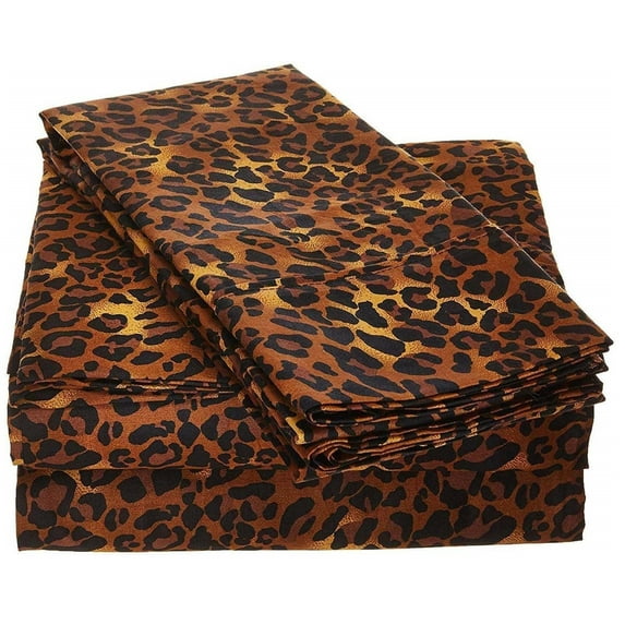 Alaskan King Size Giza Sheets - Premium 400-Thread-Count Soft 100% Pure Giza Egyptian Cotton 4PC Bed Sheet Set, 28" Inches Deep Pockets - Leopard Print