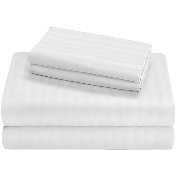 Alaskan King Size Giza Striped Pattern Sheets - Premium 400-Thread-Count Soft 100% Pure Giza Egyptian Cotton 4PC, 18" Inches Deep Pockets - White Stripe