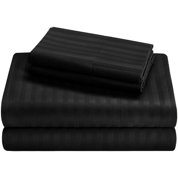 Alaskan King Size Giza Striped Pattern Sheets - Premium 400-Thread-Count Soft 100% Pure Giza Egyptian Cotton 4PC, 18" Inches Deep Pockets - Black Stripe