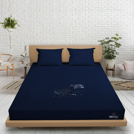 Alaskan King Waterproof Mattress Protector Soft & Breathable Terry Cotton Fitted Style Navy Blue Fits up -18'' Deep Pocket, Skin-Friendly Machine Wash Mattress Protector