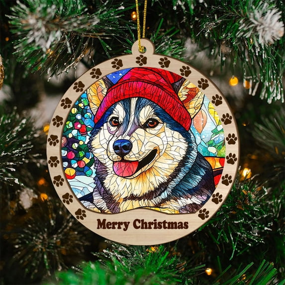 Alaskan Klee Kai Christmas Dog Ornament, Alaskan Klee Kai Dog Stained Glass, Alaskan Klee Kai Dog Suncatcher Gift Christmas Tree Decor, Xmas Gifts