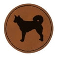thumbnail image 1 of Alaskan Klee Kai Dog Solid 2.5" Faux Leather Round Engraved Iron-On Patch - Brown, 1 of 6