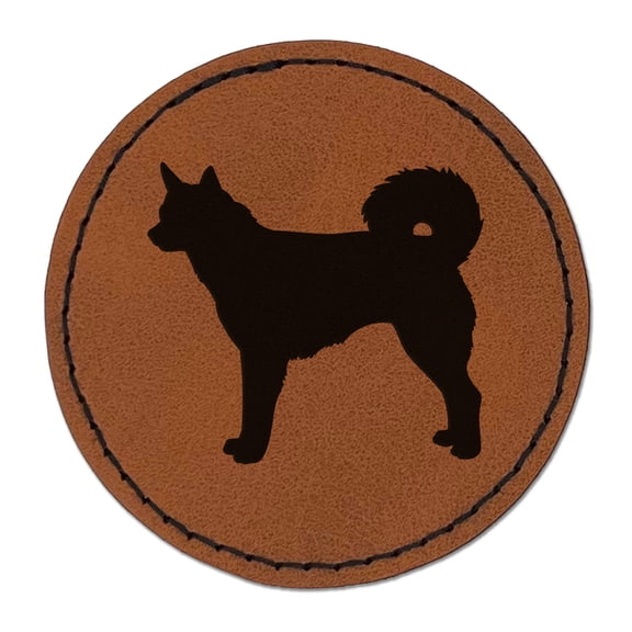 Alaskan Klee Kai Dog Solid 2.5" Faux Leather Round Engraved Iron-On Patch - Brown