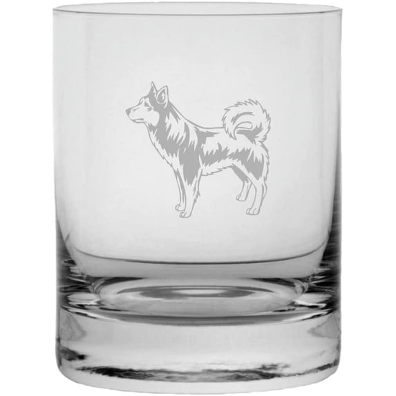 Alaskan Klee Kai Dog Themed Etched 11oz Crystal Rocks Whisky Glass