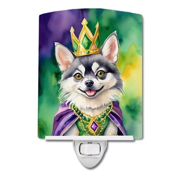 Alaskan Klee Kai King of Mardi Gras Ceramic Night Light 4 in x 6 in