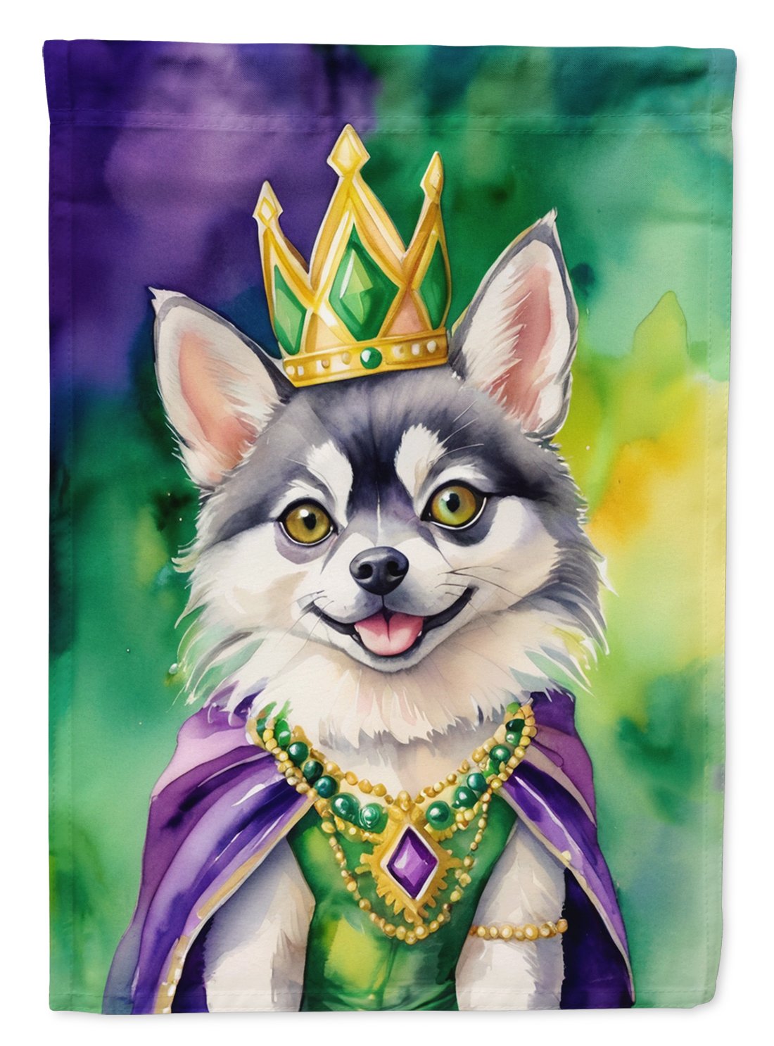 Alaskan Klee Kai King of Mardi Gras House Flag 28 in x 40 in