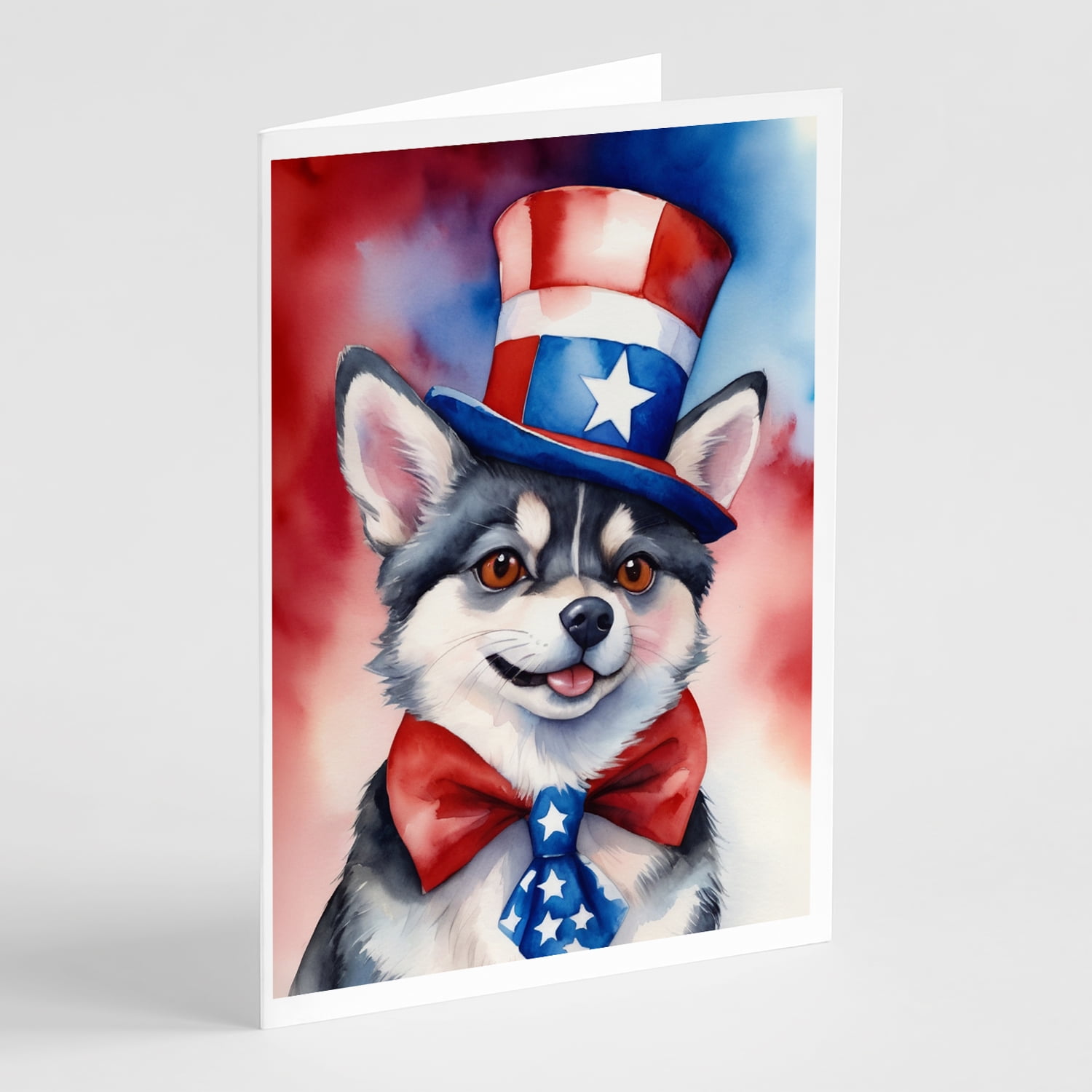 Alaskan Klee Kai Patriotic American Greeting Cards Pack of 8 7 in x 5 in