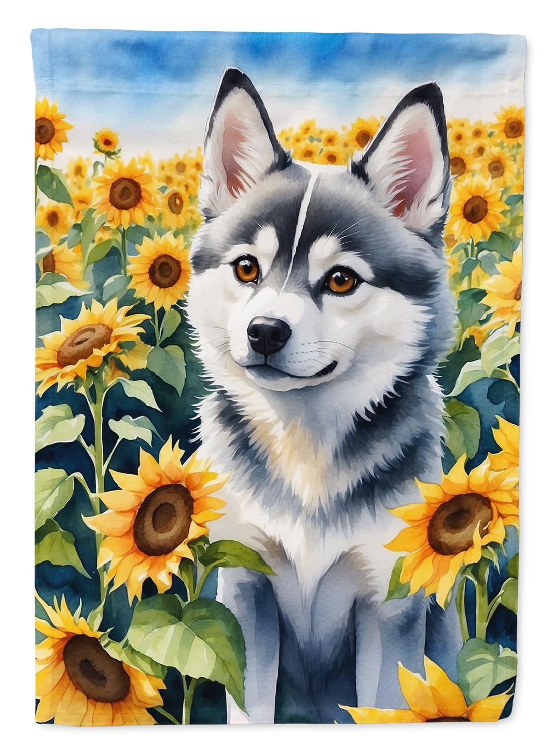 Alaskan Klee Kai in Sunflowers Garden Flag 11.25 in x 15.5 in