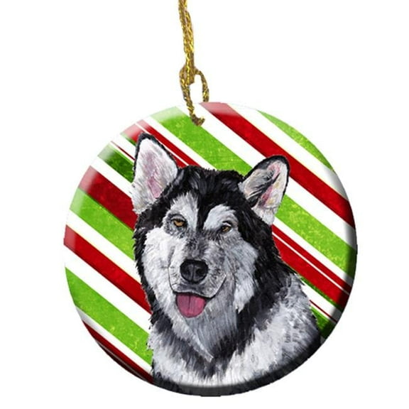 Alaskan Malamute Candy Cane Holiday Christmas Ceramic Ornament