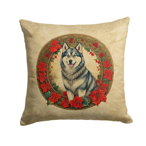 Alaskan Malamute Christmas Flowers Throw Pillow 18 in x 18 in