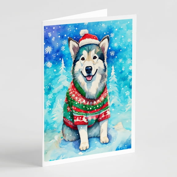 Alaskan Malamute Christmas Greeting Cards Pack of 8 7 in x 5 in