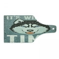 thumbnail image 1 of Alaskan Malamute Cutting Board, It's Winter Time Retro Poster Dog Face Falling Snowflakes, Decorative Tempered Glass Cutting and Serving Board, Wine Bottle Shape, Slate Blue Black White, by Ambesonne, 1 of 1
