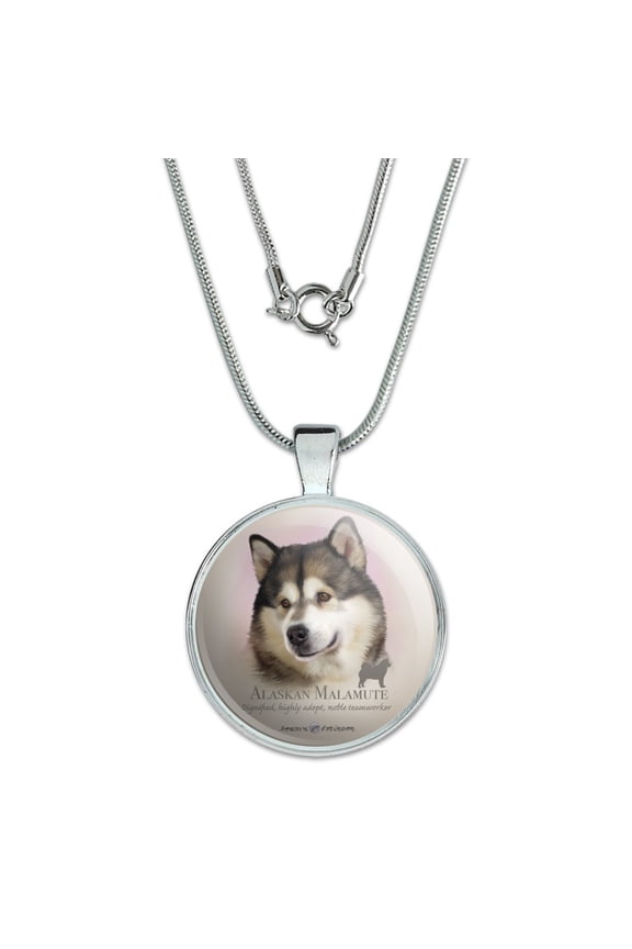 Alaskan Malamute Dog Breed 1" Pendant with Sterling Silver Plated Chain