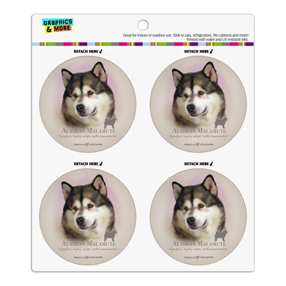 Alaskan Malamute Dog Breed Refrigerator Fridge Locker Vinyl Circle Magnet Set