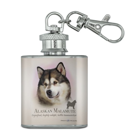 Alaskan Malamute Dog Breed Stainless Steel 1oz Mini Flask Key Chain