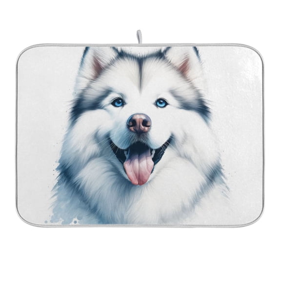 Alaskan Malamute Dog Dish Drying Mat 16x18 Absorbent Microfiber Draining Rack Pad for Kitchen Counter Sink