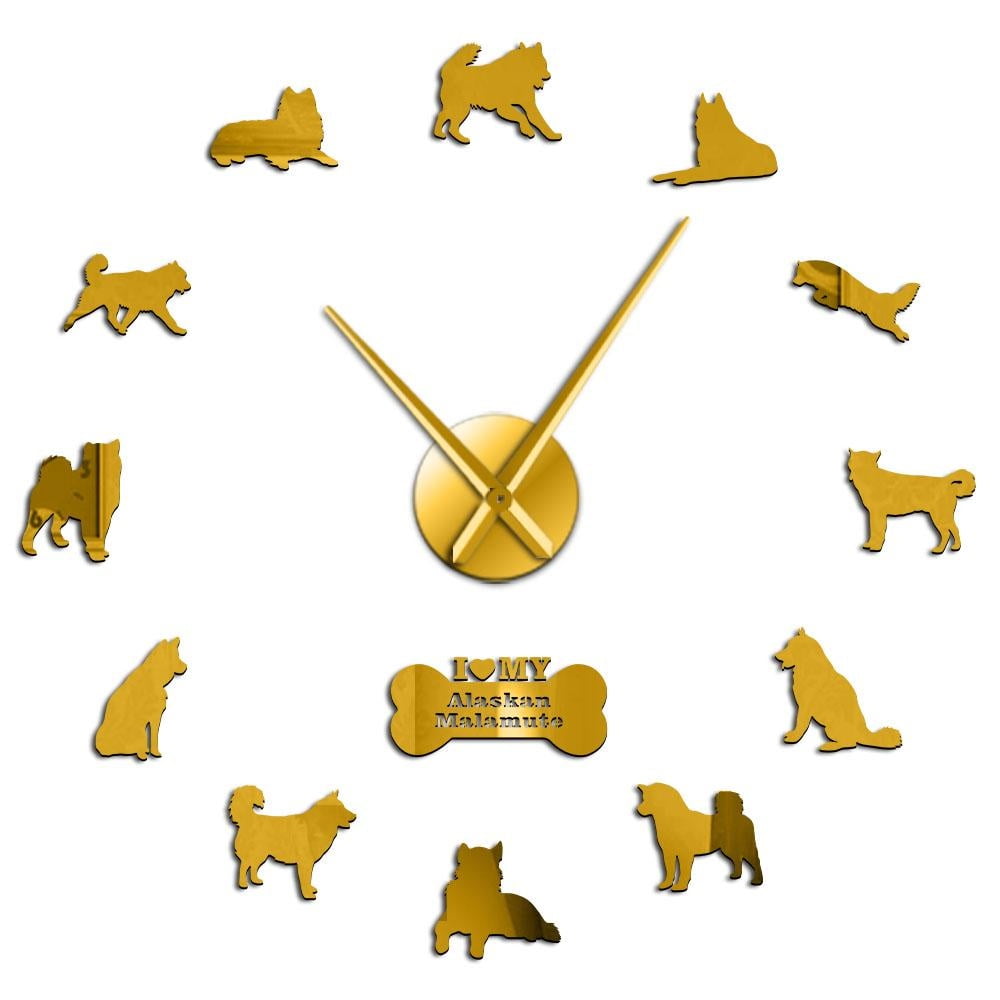 Alaskan Malamute Dog Silouette Frameless Wall Clock Stickers, DIY ...