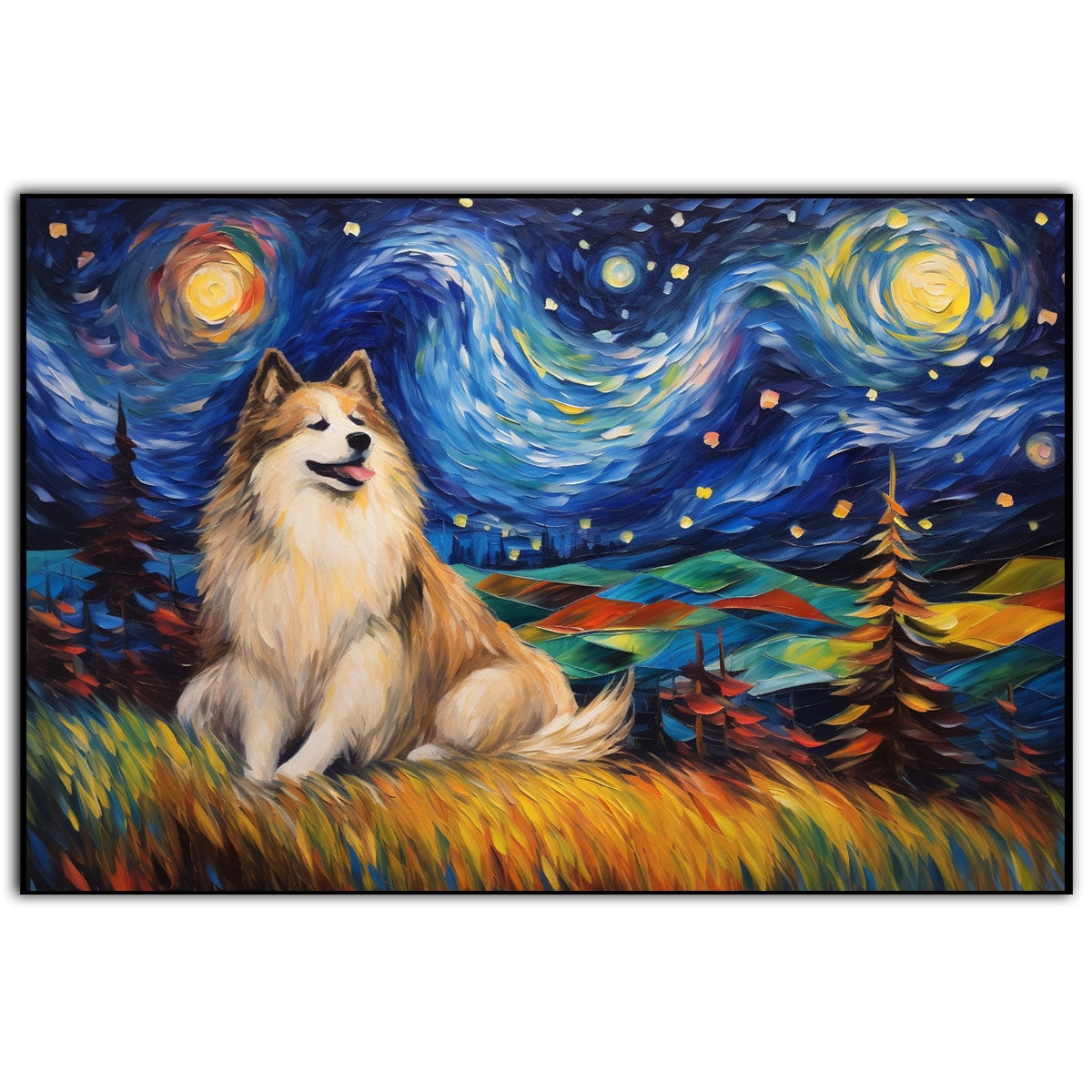 Alaskan Malamute Dog Watercolor Starry Night Van Gogh Painting Kits, Painting Watercolor Canvas, Canvas Suitable for Room Decor Cafe Decor Or Gift for Friends
