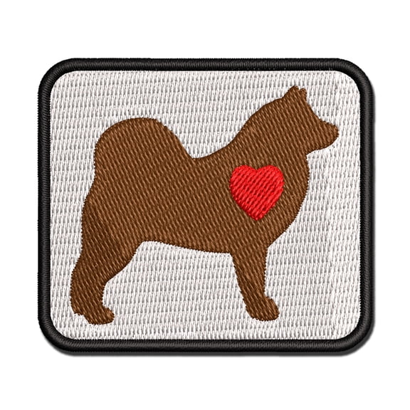 Alaskan Malamute Dog with Heart Applique Multi-Color Embroidered Iron-On Patch - 2.0 Inch Mini