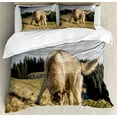 thumbnail image 1 of Alaskan Malamute Duvet Cover Set, Purebred Dog Foggy Mountains Trees Faithful Companion, Decorative 3 Piece Bedding Set with 2 Pillow Shams, King Size, Dark Green Pale Brown, by Ambesonne, 1 of 3