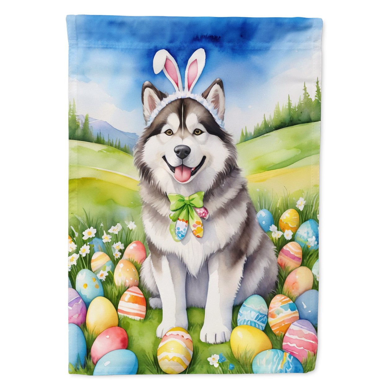 Alaskan Malamute Easter Egg Hunt House Flag 28 in x 40 in