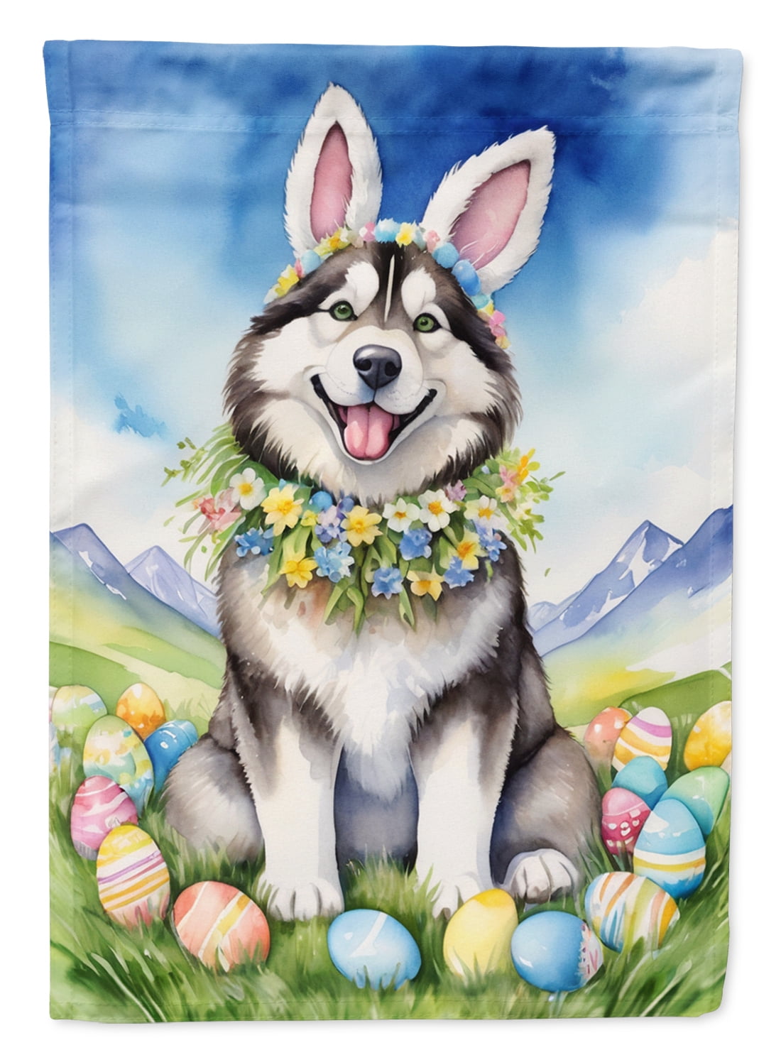 Alaskan Malamute Easter Egg Hunt House Flag 28 in x 40 in