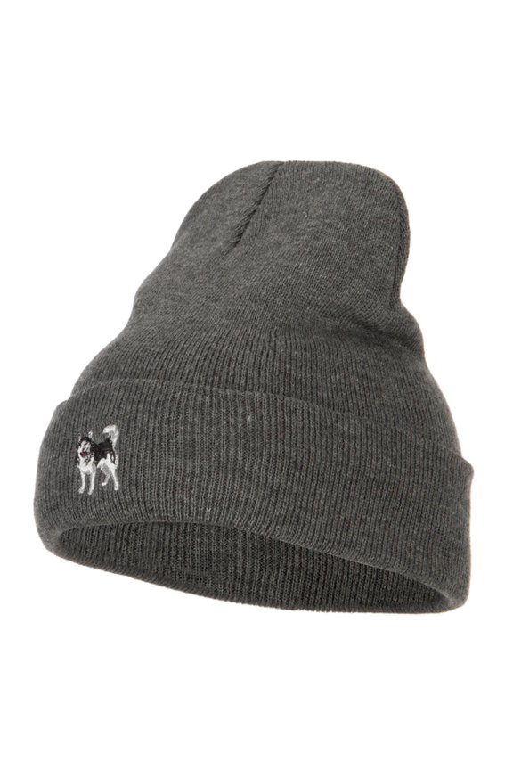 Alaskan Malamute Embroidered Long Beanie - Dk Grey OSFM