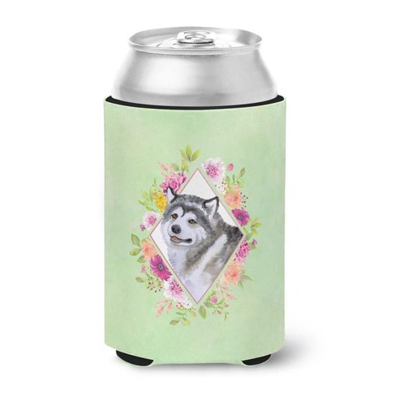 Alaskan Malamute Green Flowers Can or Bottle Hugger