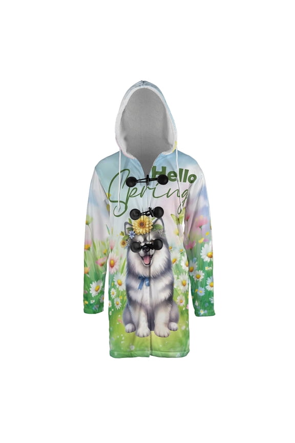 Alaskan Malamute Hello Spring Time Flower Floral Nature All Over Print 3D Hooded Duffle Toggle Coat Alaska Mal Dog Lovers Gifts - 02031