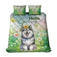 thumbnail image 1 of Alaskan Malamute Hello Spring Time Flower Floral Nature Quilt Bedding Set Alaska Mal Dog Lovers Gifts 1 Blanket Bed Cover 2 Pillowcases - 02031, 1 of 5