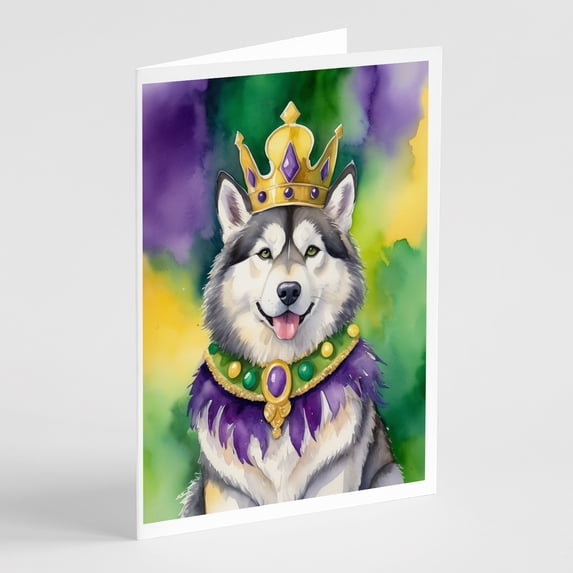 Alaskan Malamute King of Mardi Gras Greeting Cards Pack of 8 7 in x 5 in