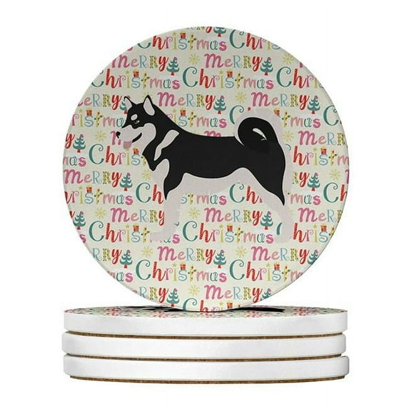 Alaskan Malamute Merry Christmas Large Sandstone Coasters Pack of 4 4 in x 4 in