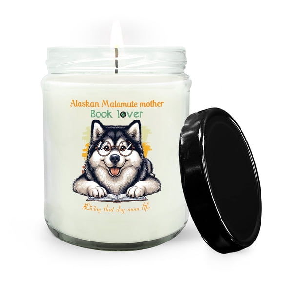 Alaskan Malamute Mother Book Lover Living That Dog Mom Life Happy Mother's Day Soy Wax Candle Alaska Mal Dog Lovers Gifts 16oz White Vanilla Candle - 03004