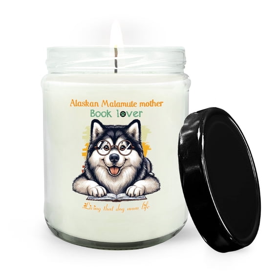Alaskan Malamute Mother Book Lover Living That Dog Mom Life Happy Mother's Day Soy Wax Candle Alaska Mal Dog Lovers Gifts 16oz White Vanilla Candle - 03004