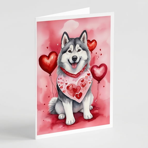 Alaskan Malamute My Valentine Greeting Cards Pack of 8 7 in x 5 in