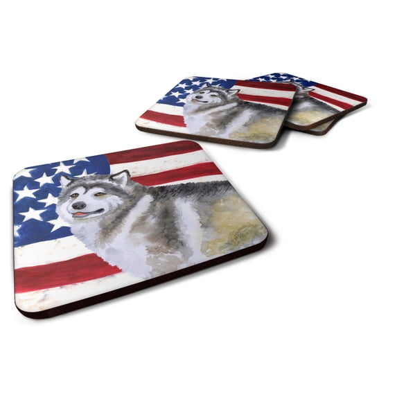 Alaskan Malamute Patriotic Foam Coaster Set of 4