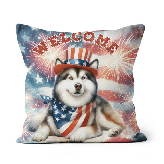 Alaskan Malamute Patriotic Welcome for 4Th of July Independence Day Pillow Cushion Double Sided Alaska Mal Dog Lovers Gifts Throw Pillow - 00010